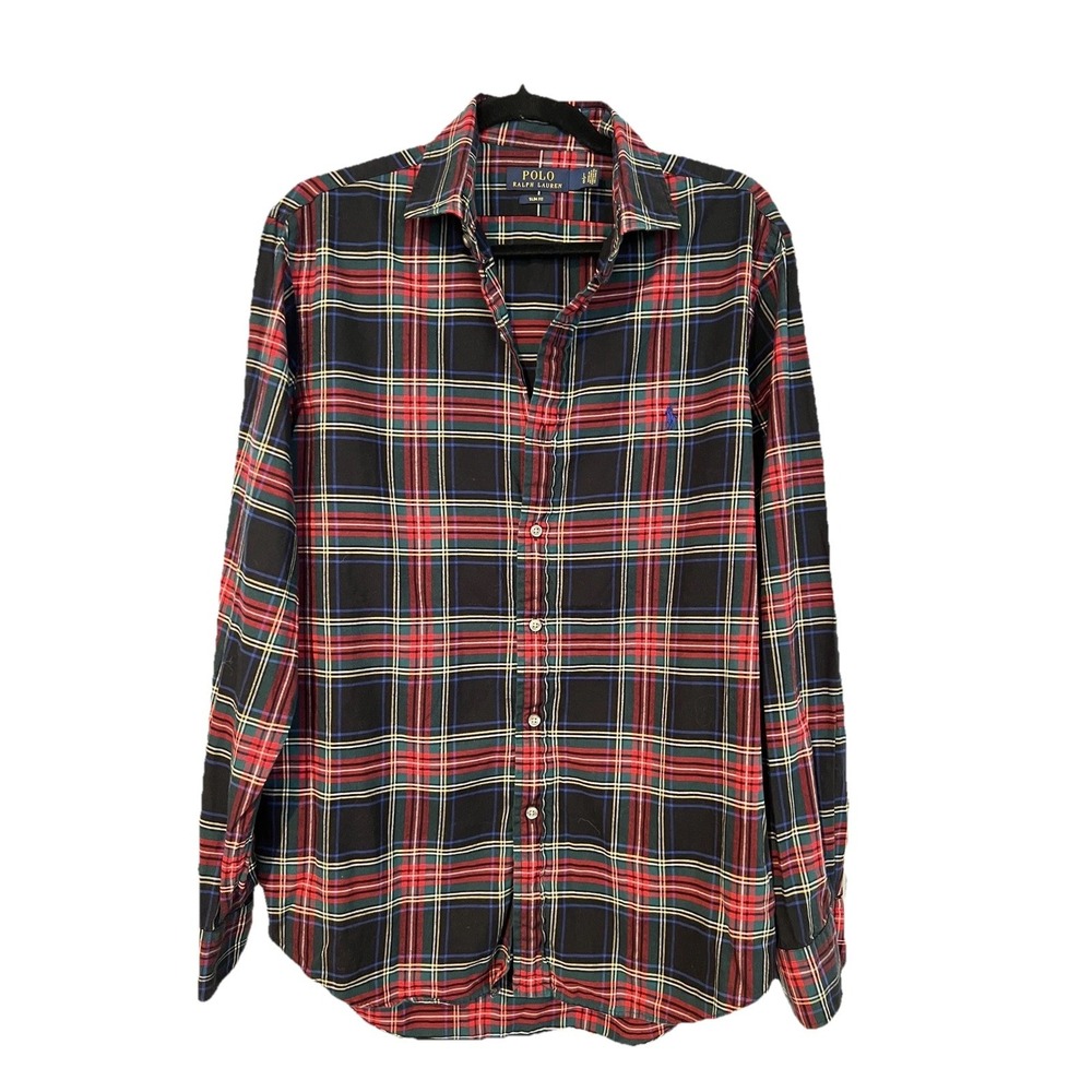 Polo Ralph Lauren Shirt Adult Slim Fit L Red Plaid 100% Cotton Button Up Men's - Picture 5 of 7